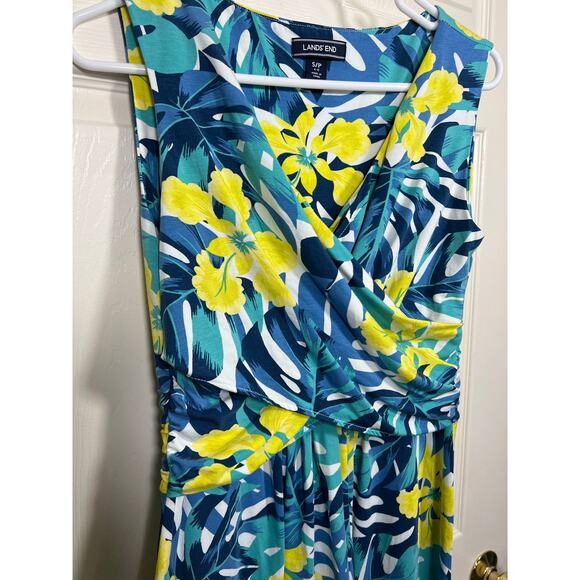 Lands End Floral Wrap Front Stretch Sleeveless Casual Dress Tropical Vacation - Picture 3 of 8